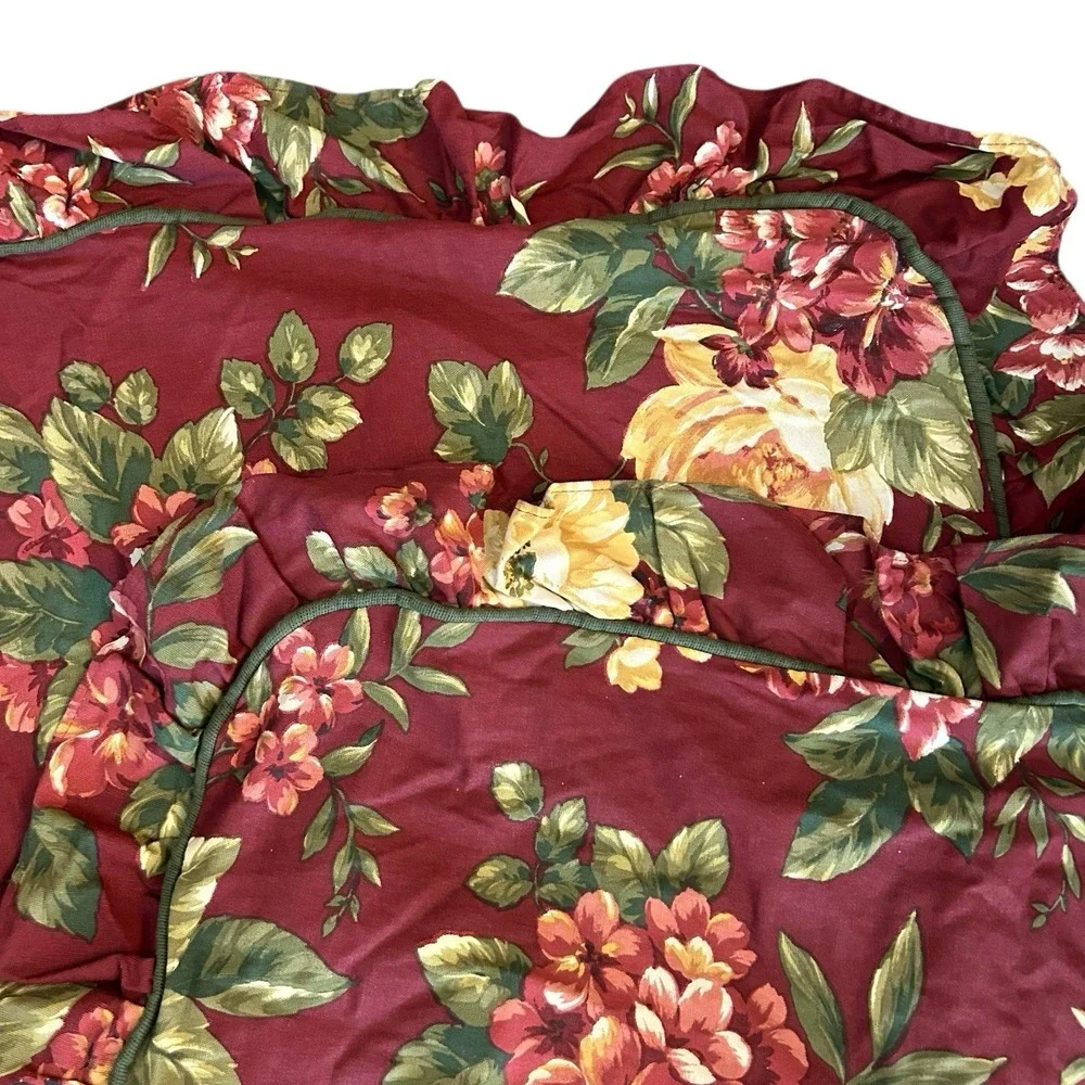 Waverly Garden Room 2 pc Set of Standard Pillow Cases Maroon Floral Ruffled (9)‎